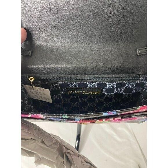 Betsey Johnson Xhosa Crossbody Purse Black and Pink Floral Pattern Mini Bag Size - Picture 9 of 11